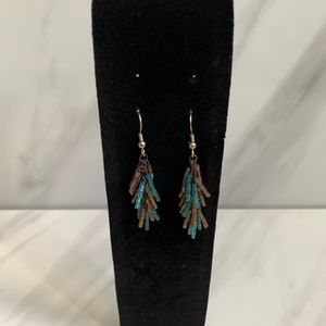 Boho Beaded Earrings 2 1/2” Color Turquoise and Brown